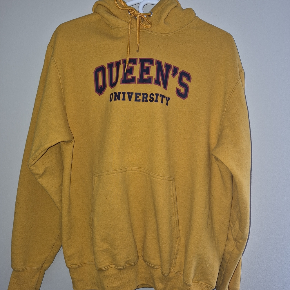 Unk Queen's University Mustard Yellow Hoodie with Maroon Logo